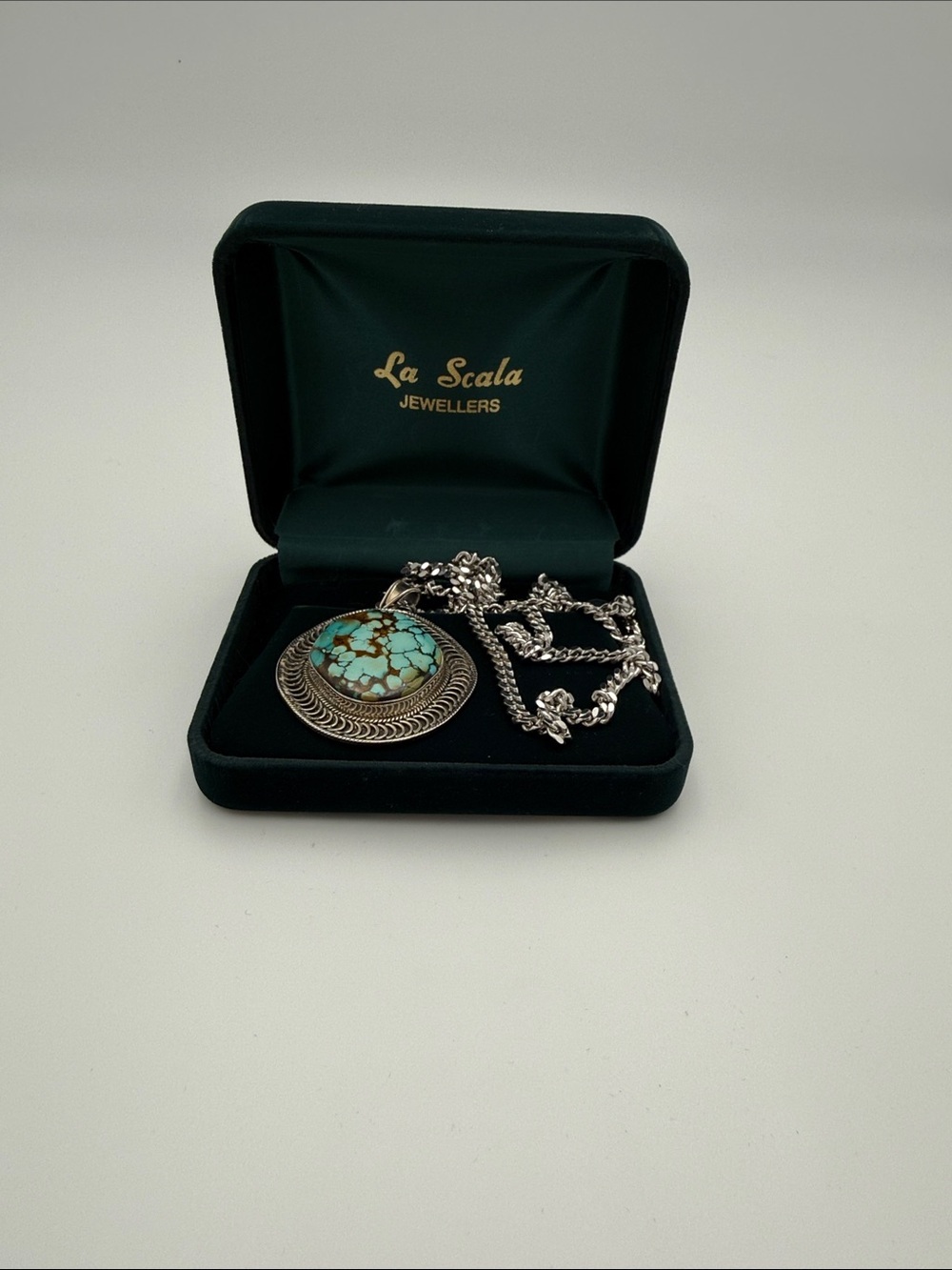 Scala Turquoise Stone Pendant Necklace - Sterling 925 Silver